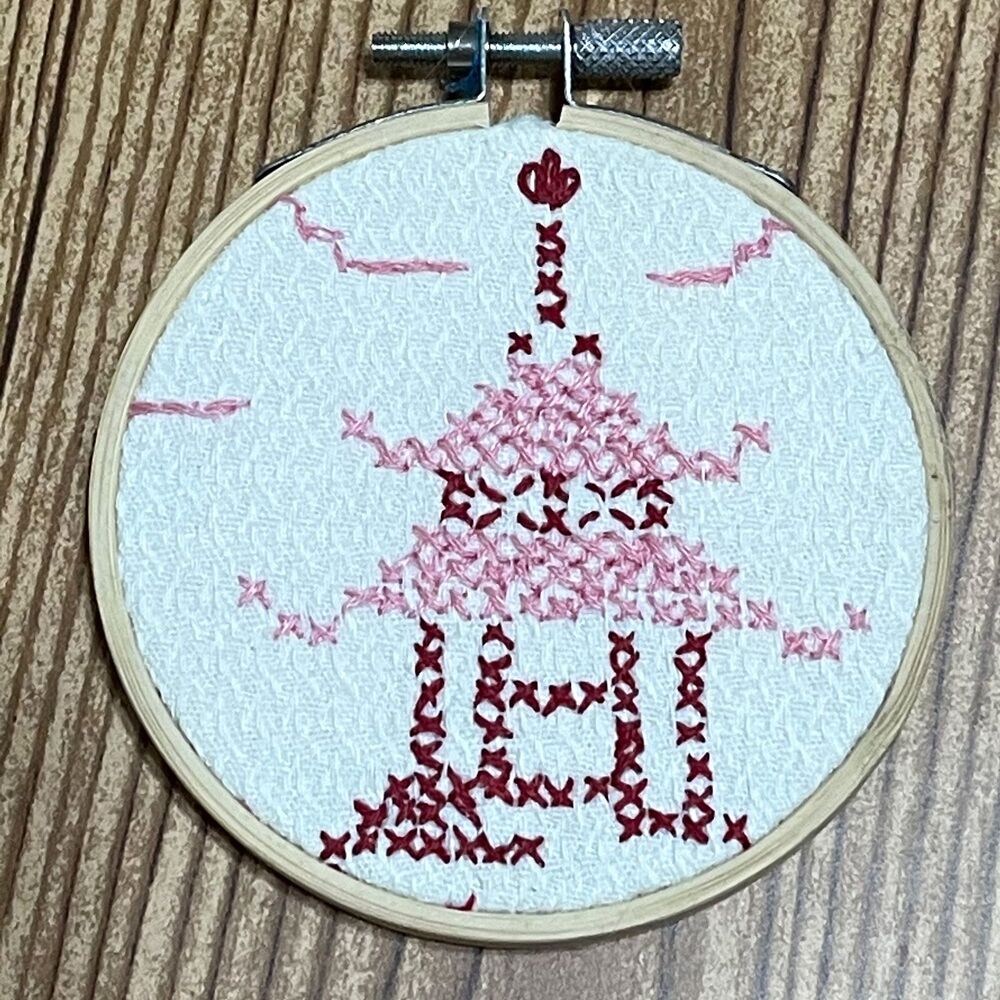Hoops: 3.5" Repurposed Hand-embroidered Pink Chinoiserie Vintage Linen Decor New